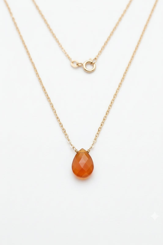Dainty yellow onyx necklace in 14k gold filled chain, handcrafted in California