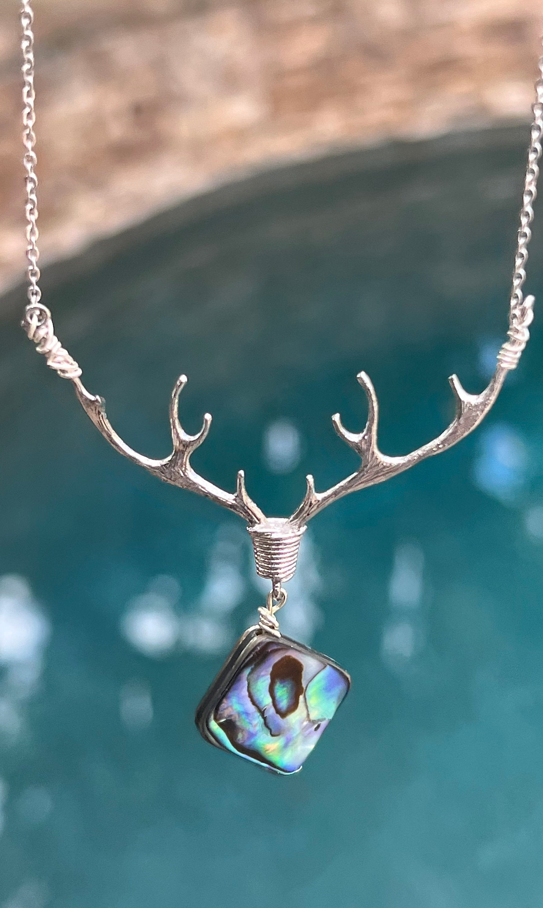 Deer Antler Necklace | Abalone Shell Pendant Boho Necklace | Handmade