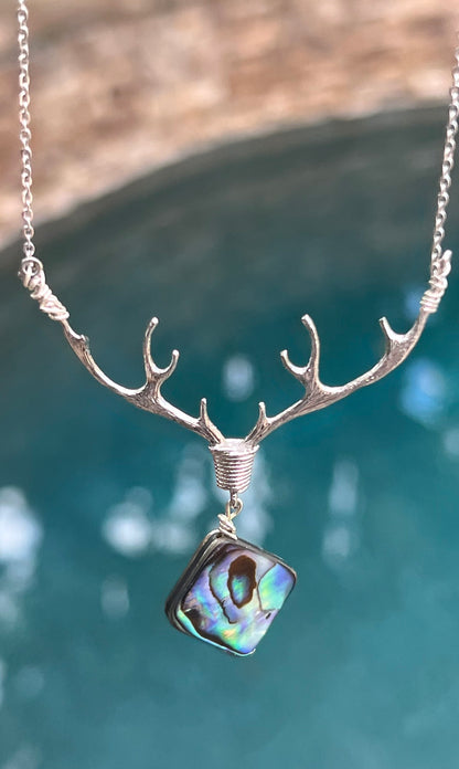 Deer Antler Necklace | Abalone Shell Pendant Boho Necklace | Handmade