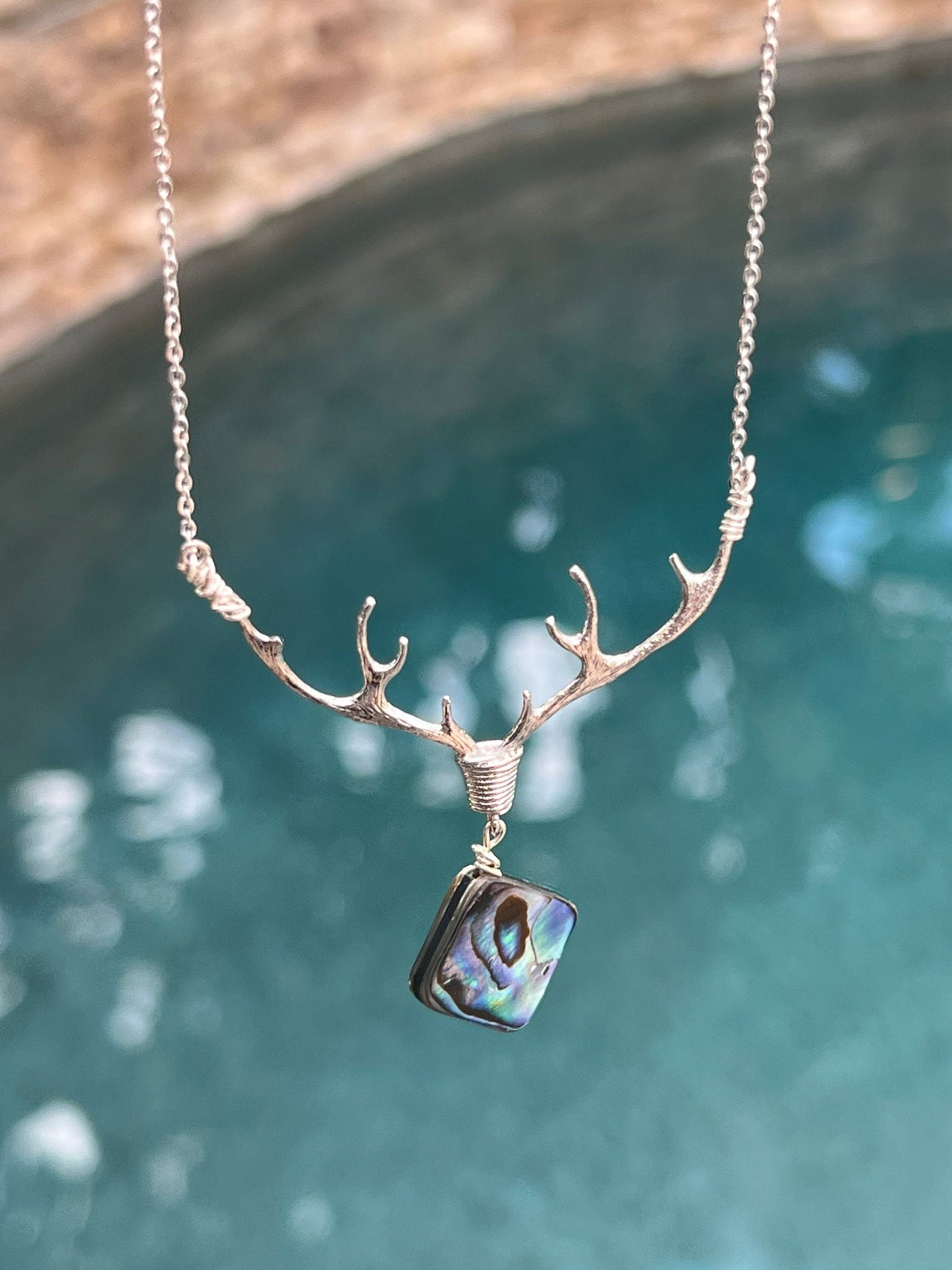 Deer antler abalone shell pendant - bohemian nature necklace gift for women