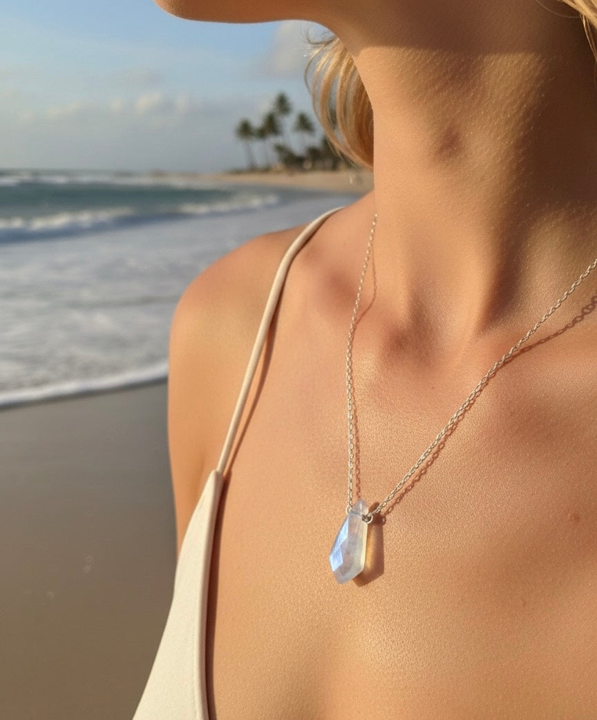 Delicate moonstone necklace sterling silver - dainty layering necklace one of a kind