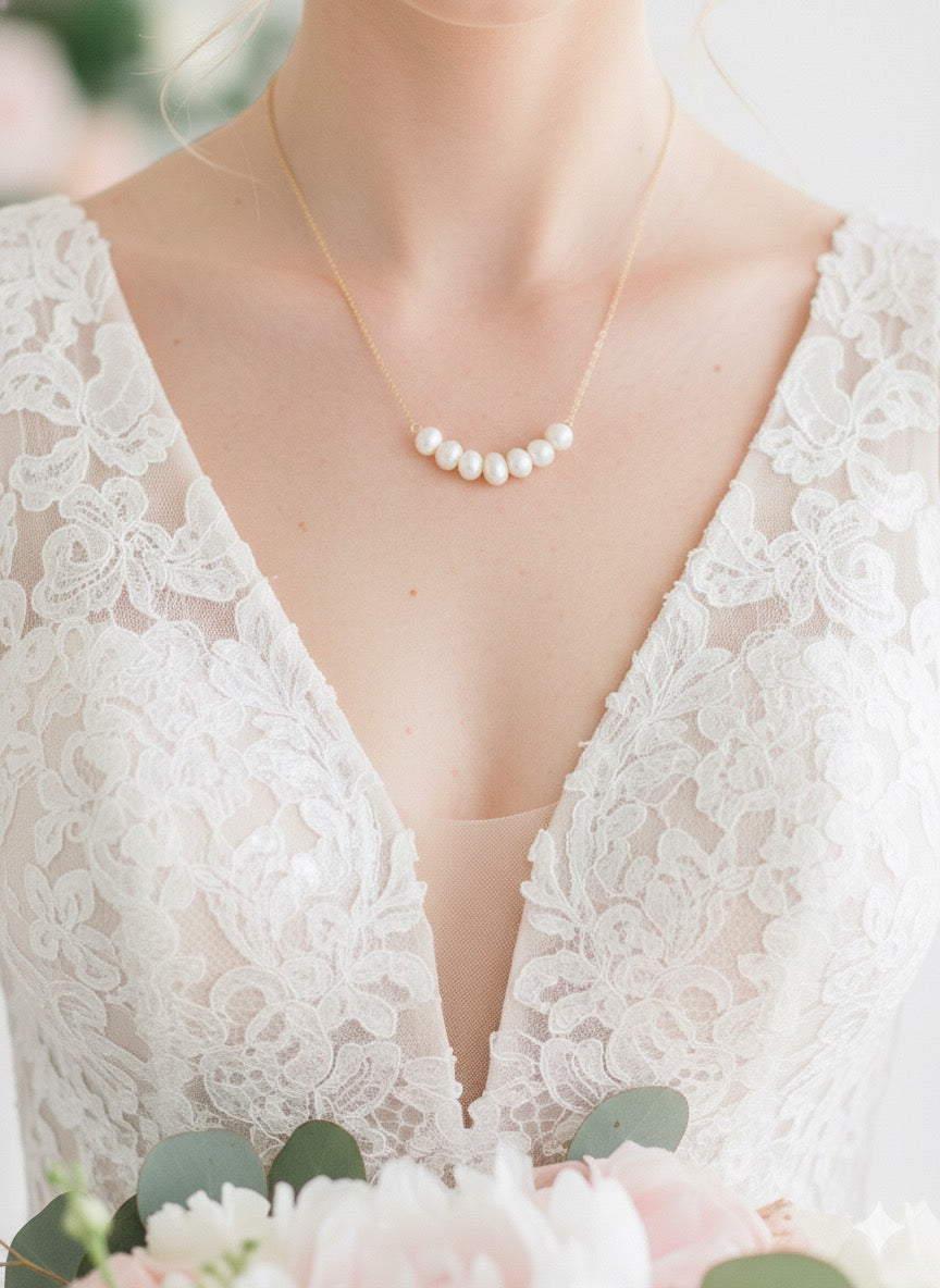  Delicate pearl cluster necklace in sterling silver - bridal bridesmaid jewelry