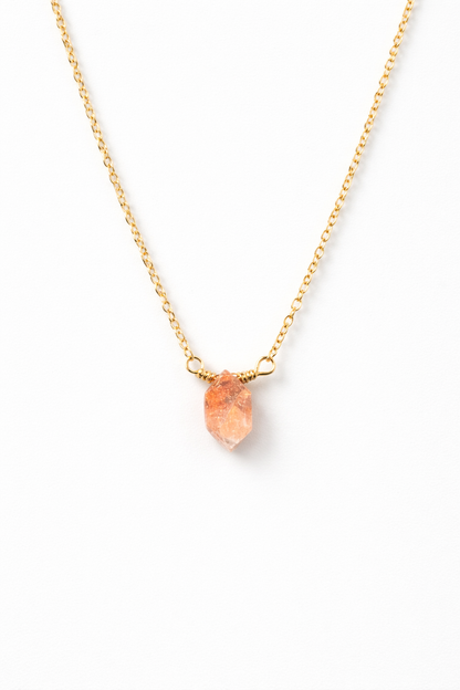 Delicate sunstone gemstone necklace in sterling silver - minimalist layering jewelry California made