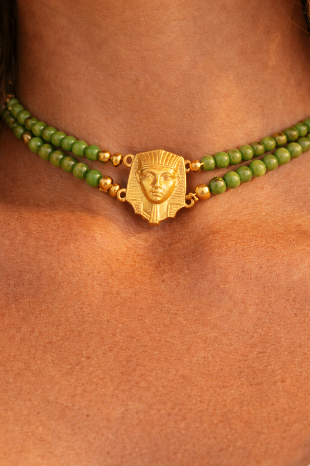 Egyptian beaded choker collar - Cleopatra pharaoh statement necklace gold finish