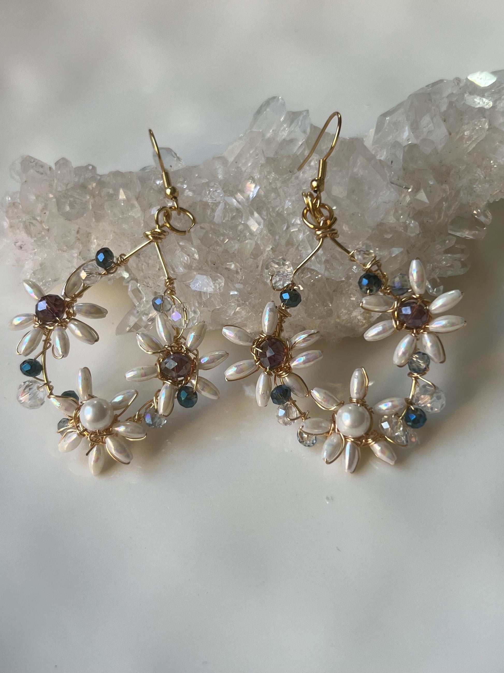 Elegant pearl drop earrings with crystals - bridal bridesmaid gift jewelry
