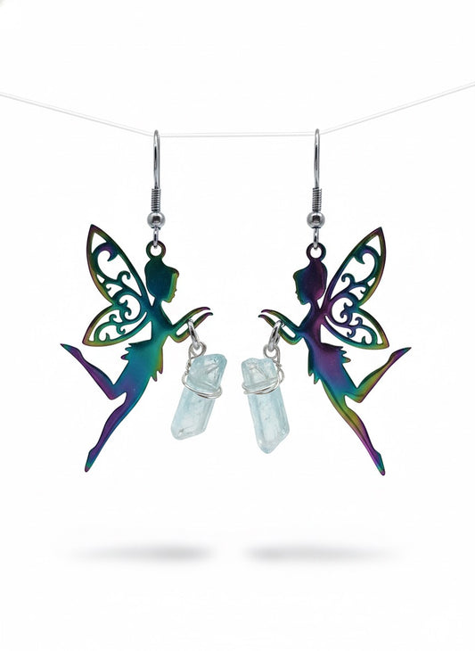 Enchanted raw quartz crystal earrings - handmade hypoallergenic studs