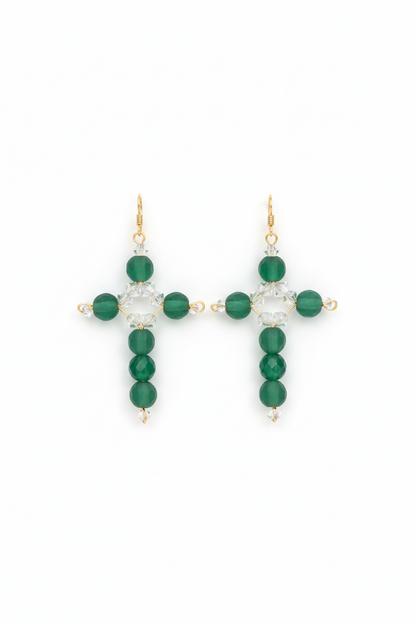 Faceted crystal cross necklace - sterling silver handcrafted Christian jewelry

