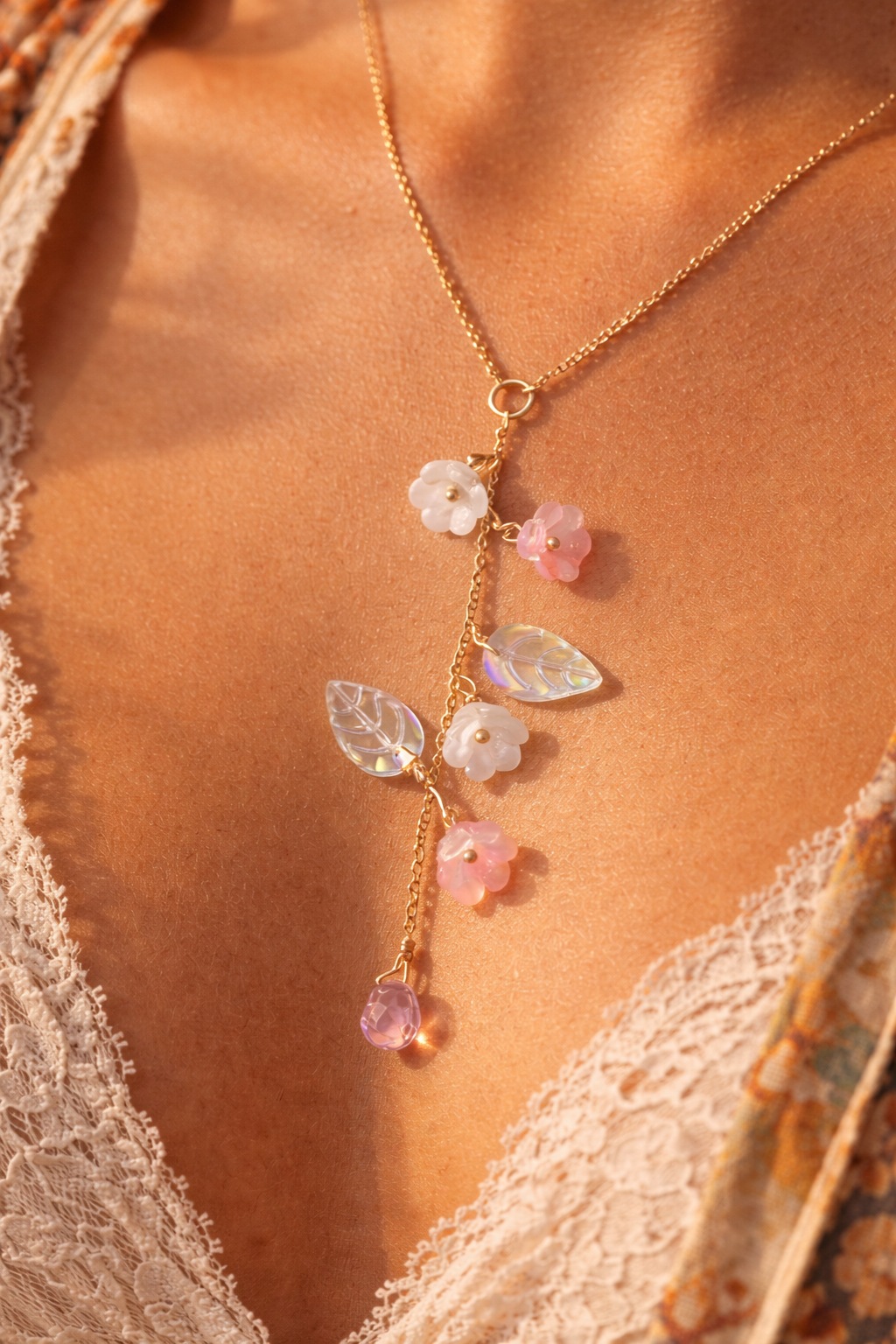 Fairycore lily of the valley necklace with crystal accents - cottagecore bridal bridesmaid jewelry