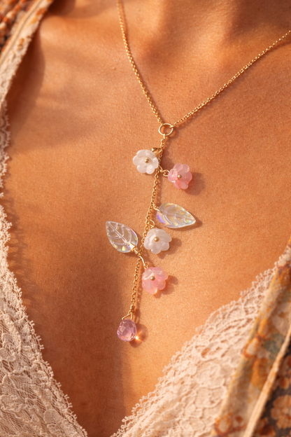 Fairycore lily of the valley necklace with crystal accents - cottagecore bridal bridesmaid jewelry