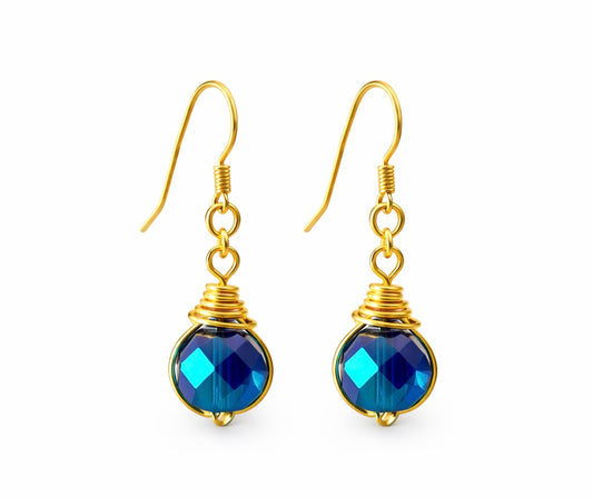 Saphirglitzer-Ohrringe | Blaue Kristall-Ohrhänger | Drahtgewickelt | Hypoallergen | Gold, Roségold oder Silber