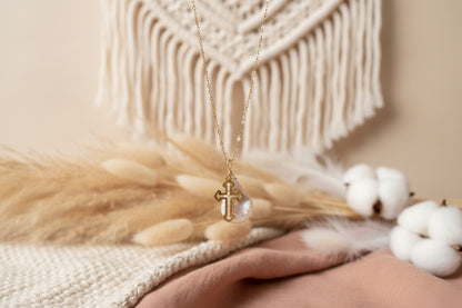 Grace baroque pearl necklace layered look - freshwater pearl gold cross waterproof jewelry gift ready