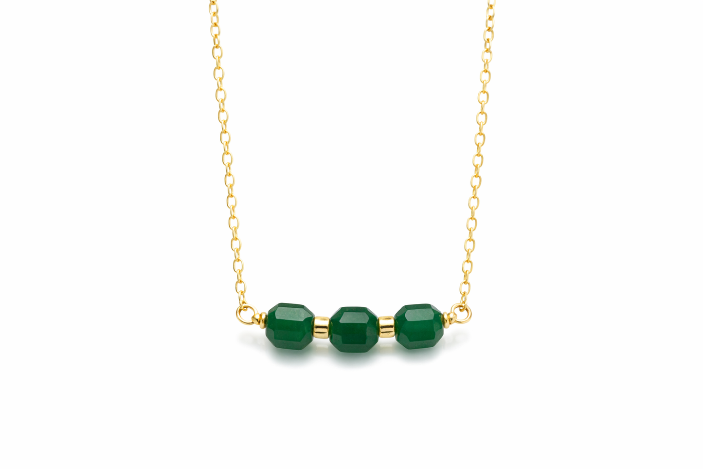 Green agate bar necklace 14K gold filled - green gemstone close up