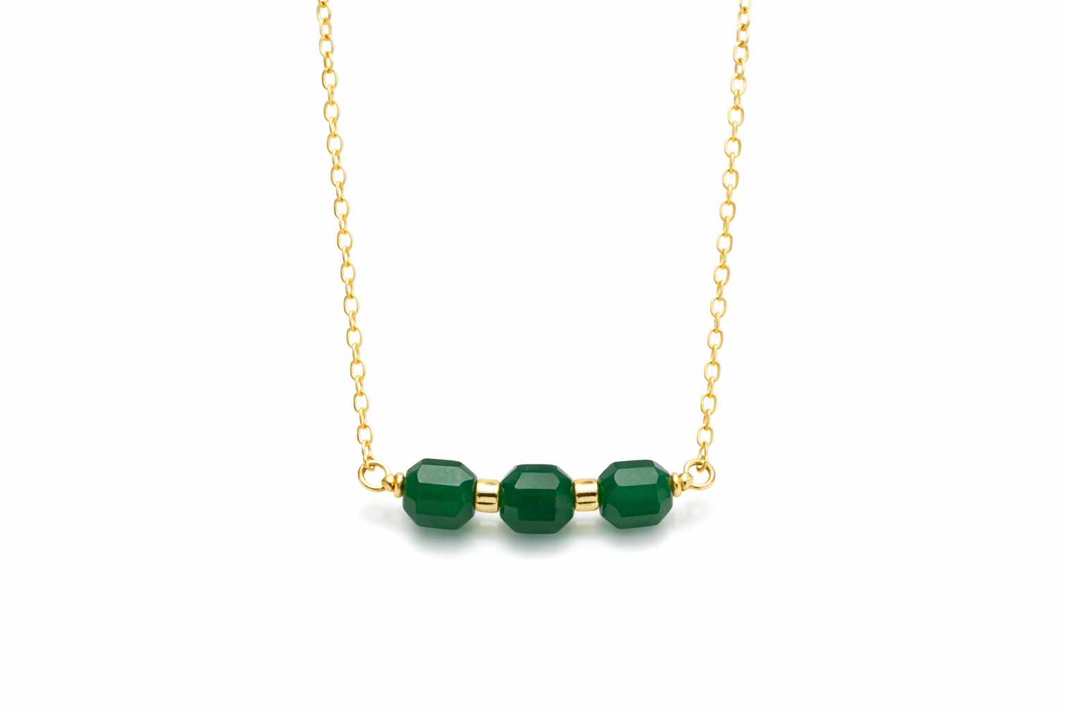 Green agate bar necklace 14K gold filled - green gemstone close up