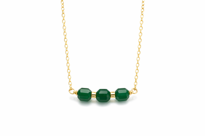 Green agate bar necklace 14K gold filled - green gemstone close up