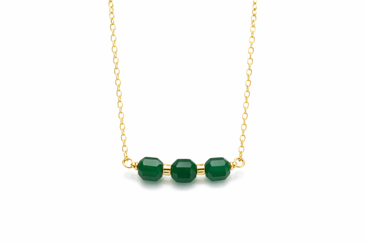 Green agate bar necklace 14K gold filled - green gemstone close up