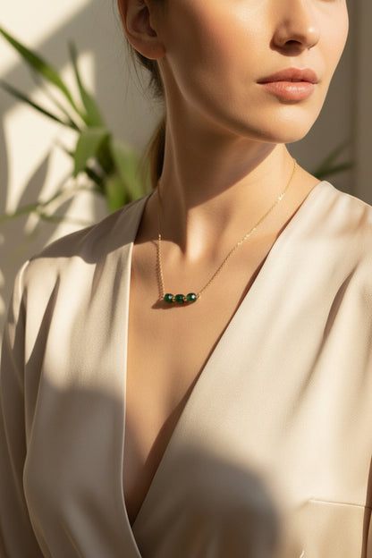 Green agate necklace sterling silver - green gemstone bar necklace layering