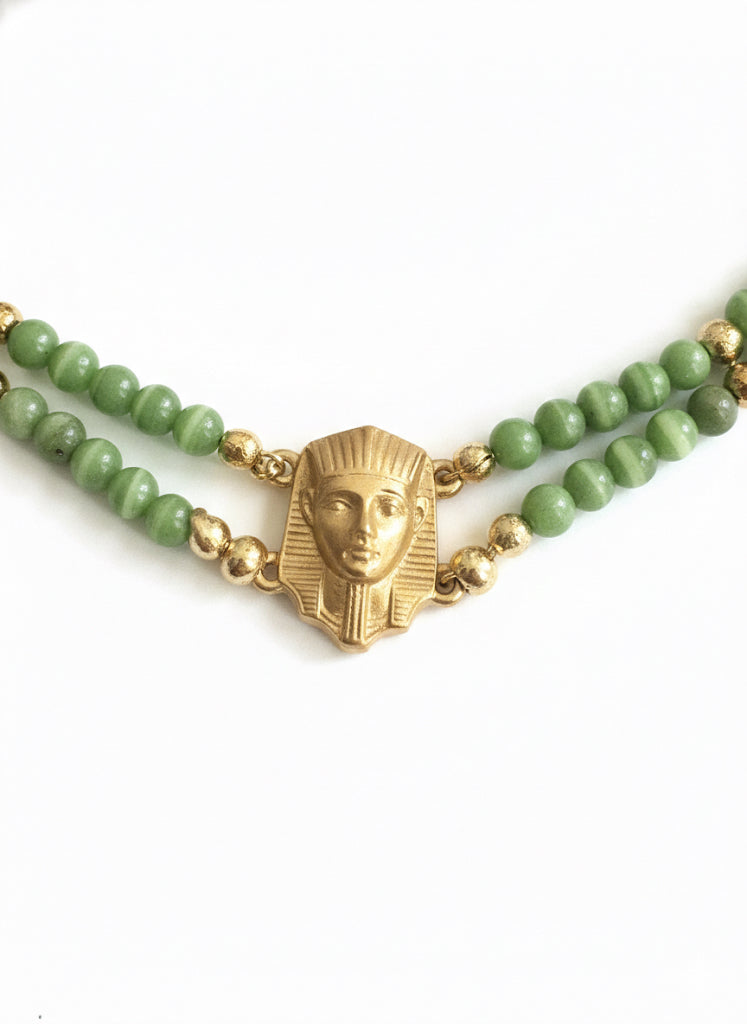 Handmade Egyptian pharaoh necklace close-up - beaded statement collar festival jewelry