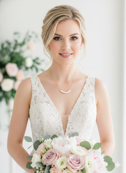 Handmade freshwater pearl wedding necklace - minimalist bridal jewelry