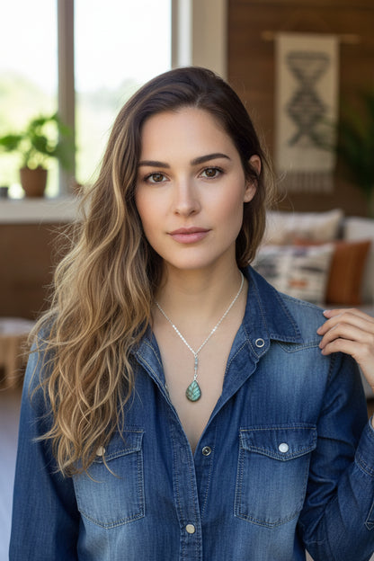 Handmade labradorite pendant necklace - leaf wire wrap boho healing crystal jewelry