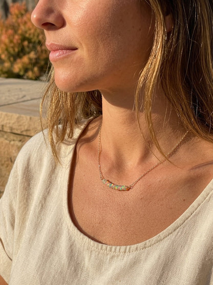 Handmade opal necklace in sterling silver chain, dainty elegant jewelry