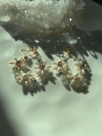 Handmade pearl crystal dangle earrings - formal event prom wedding jewelry