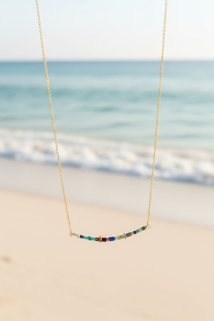 Handmade turquoise lapis gemstone necklace - dainty gold filled everyday necklace