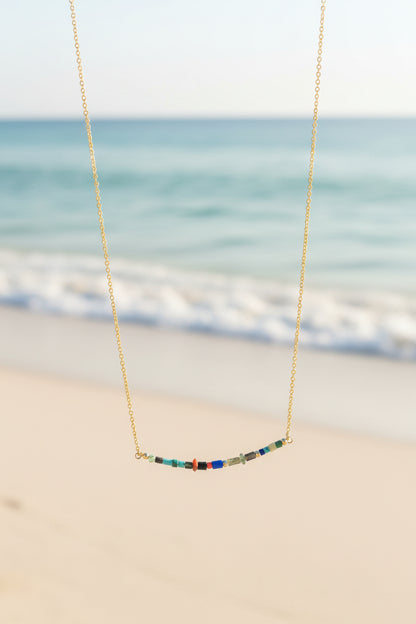 Handmade turquoise lapis gemstone necklace - dainty gold filled everyday necklace