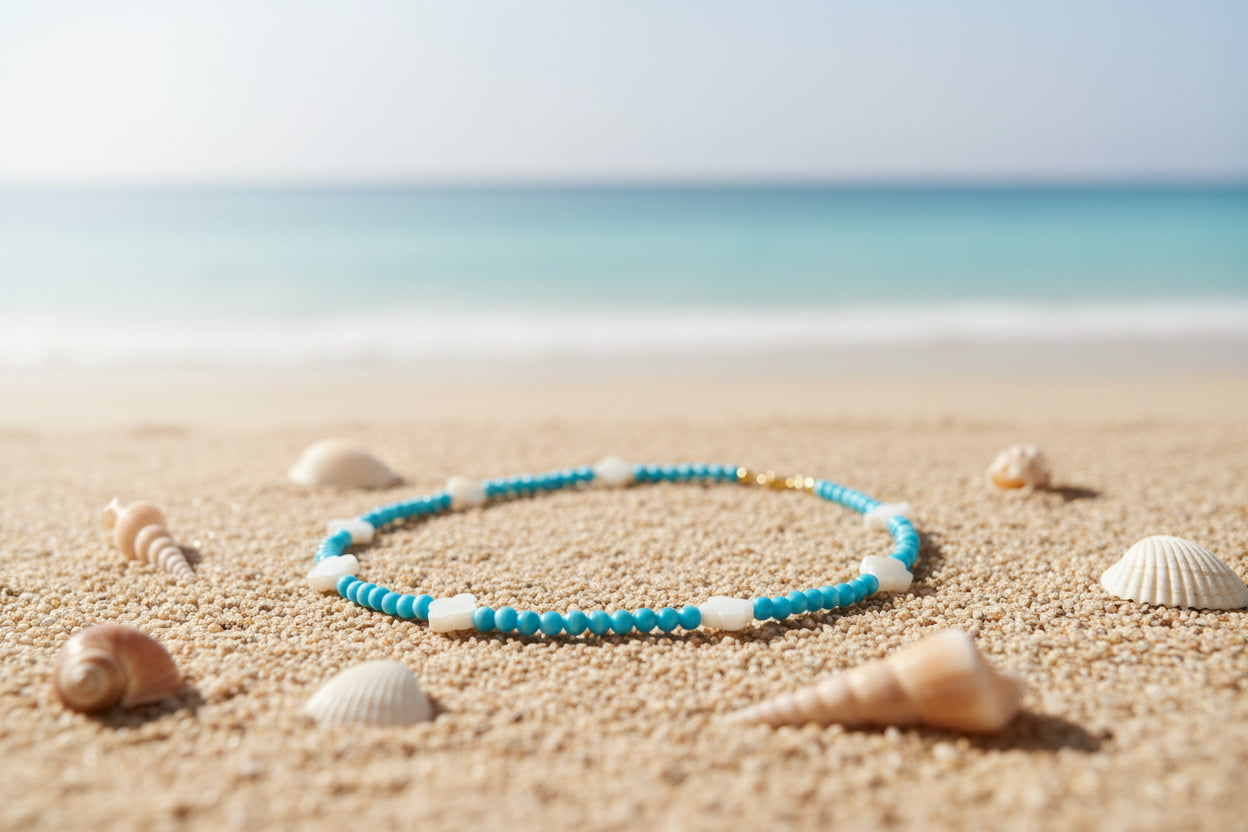 Handmade turquoise shell necklace - hypoallergenic beach jewelry 18 inch