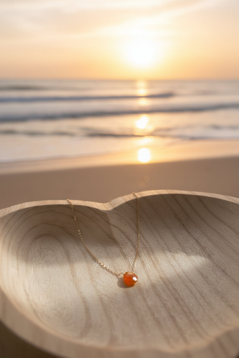Handmade yellow onyx necklace in sterling silver chain, dainty California artisan jewelry