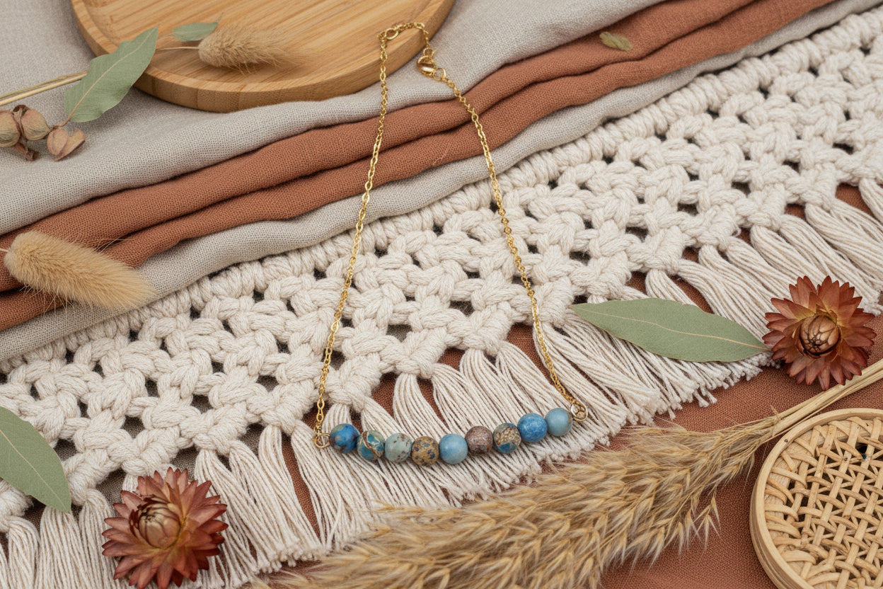 Jasper beaded necklace - healing crystal gemstone jewelry for women