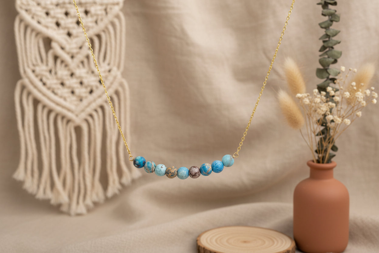 Jasper gemstone necklace - handmade dainty beaded necklace 14K gold sterling silver