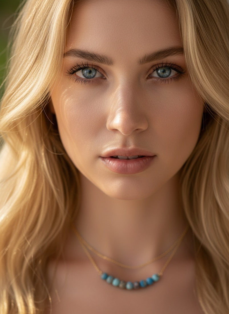 Jasper necklace on model - handmade dainty gemstone necklace 4mm beads