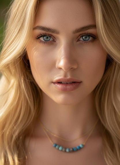 Jasper necklace on model - handmade dainty gemstone necklace 4mm beads