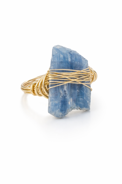 Kyanite ring - wire wrapped blue gemstone ring hypoallergenic