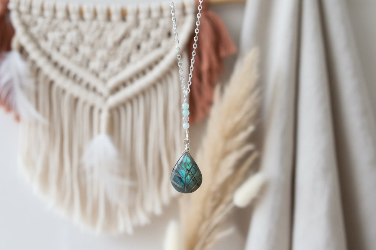 Labradorite Y necklace gold - one of a kind gemstone necklace with color flash