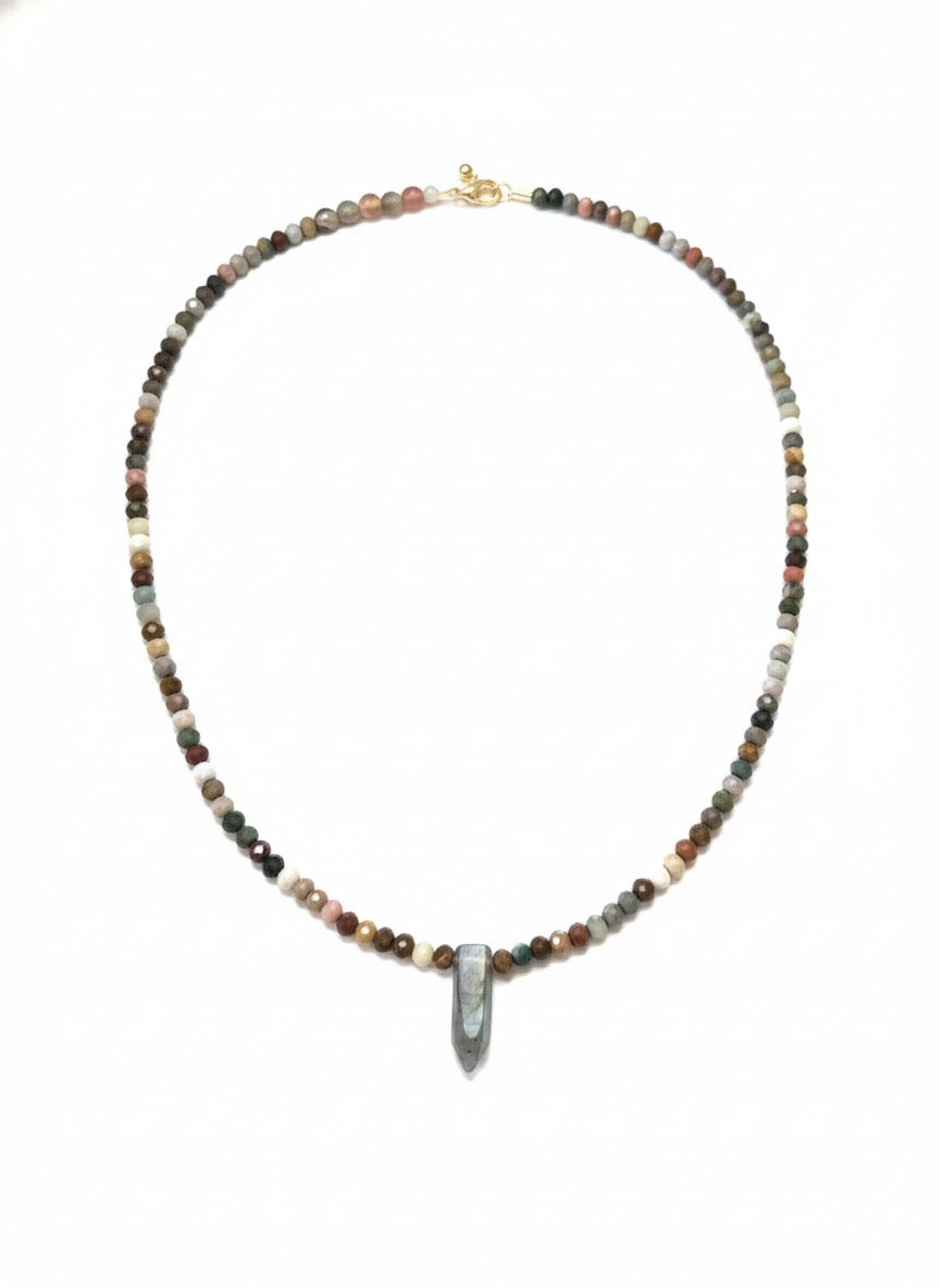 Labradorite beaded necklace natural stone 18 inch adjustable handmade