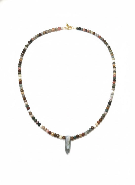 Labradorite beaded necklace natural stone 18 inch adjustable handmade