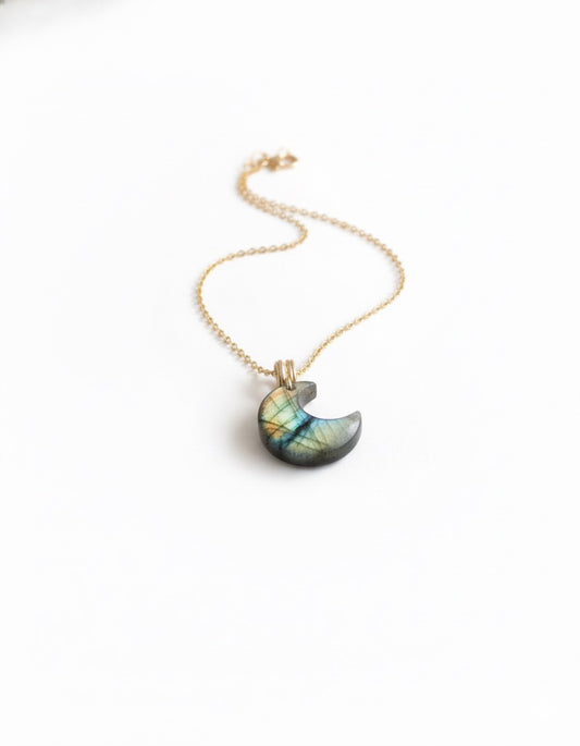 Labradorite crescent moon necklace - AAA hand carved gemstone wire wrapped