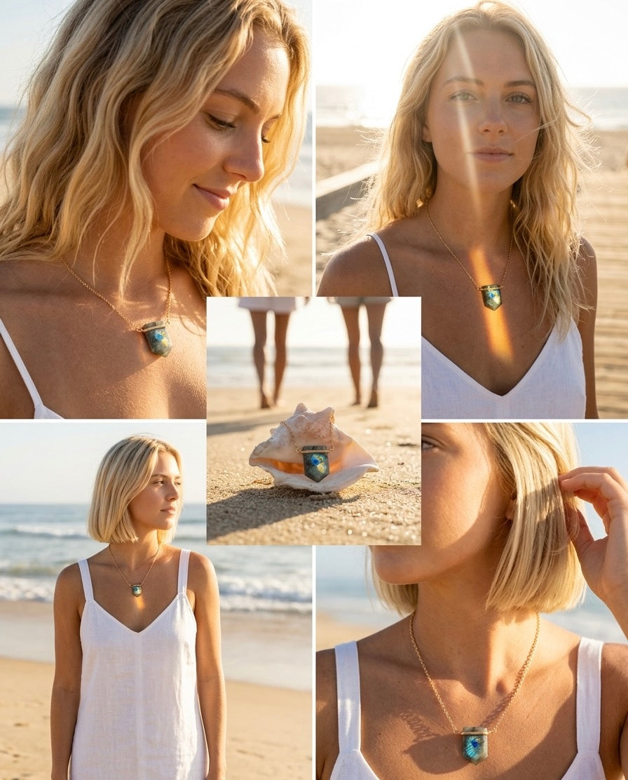 Labradorite crystal necklace gold or silver - intuition transformation jewelry