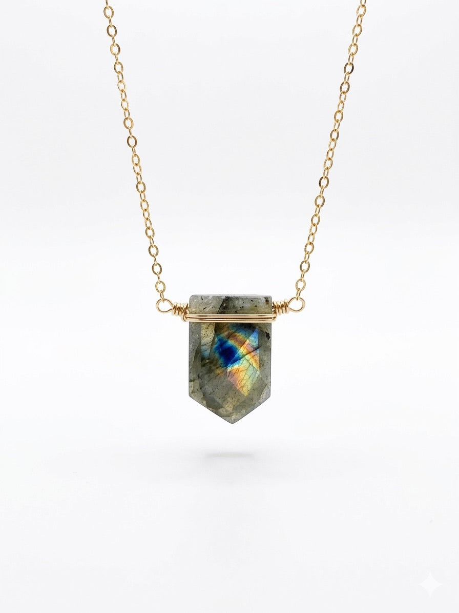 Labradorite necklace 14K gold filled or sterling silver - natural gemstone with blue-green flash