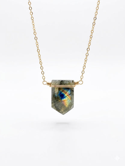 Labradorite necklace 14K gold filled or sterling silver - natural gemstone with blue-green flash