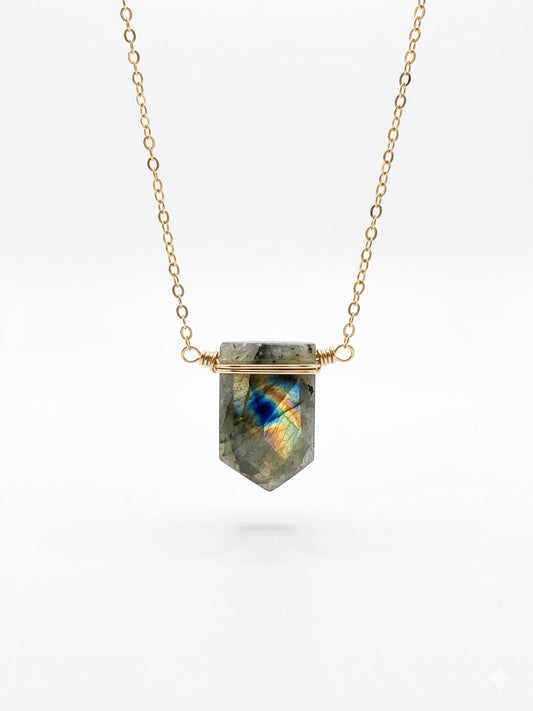 Labradorite necklace 14K gold filled or sterling silver - natural gemstone with blue-green flash