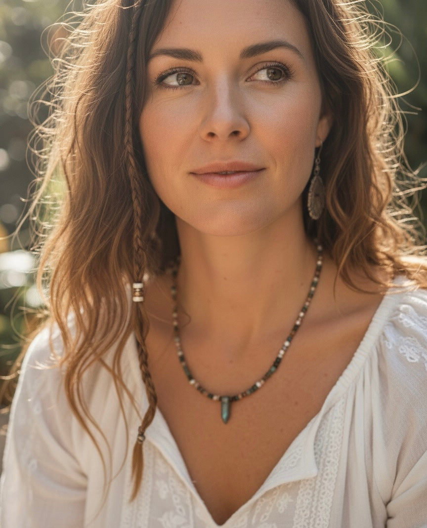 Labradorite stone necklace beaded natural crystal boho jewelry