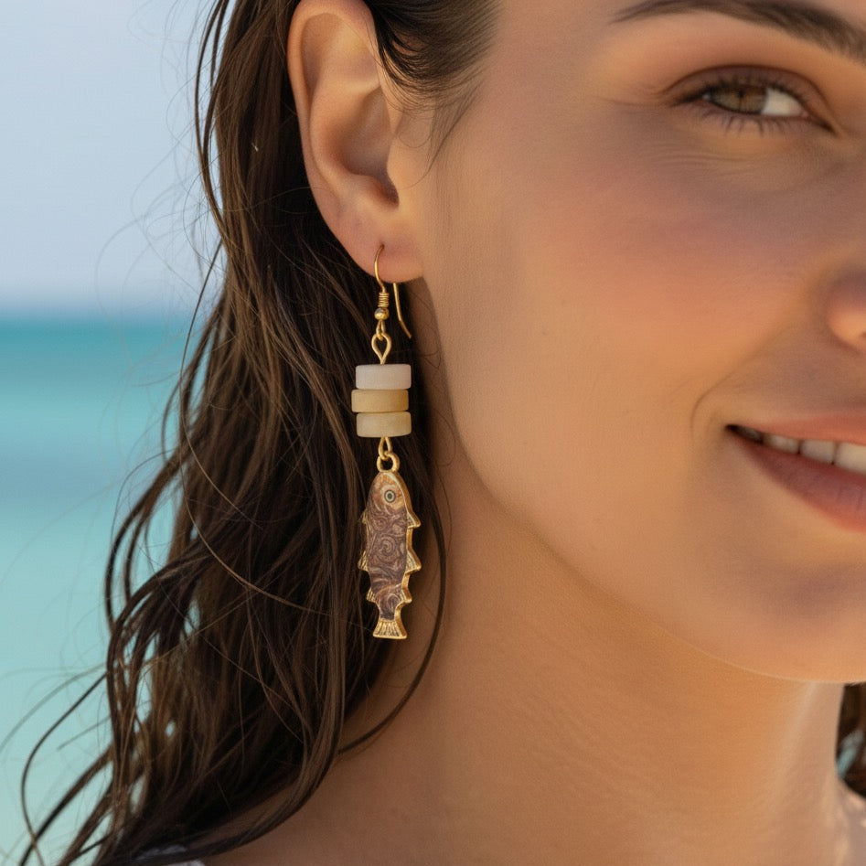 Lightweight natural stone beach earrings - coastal ocean jewelry gift ready