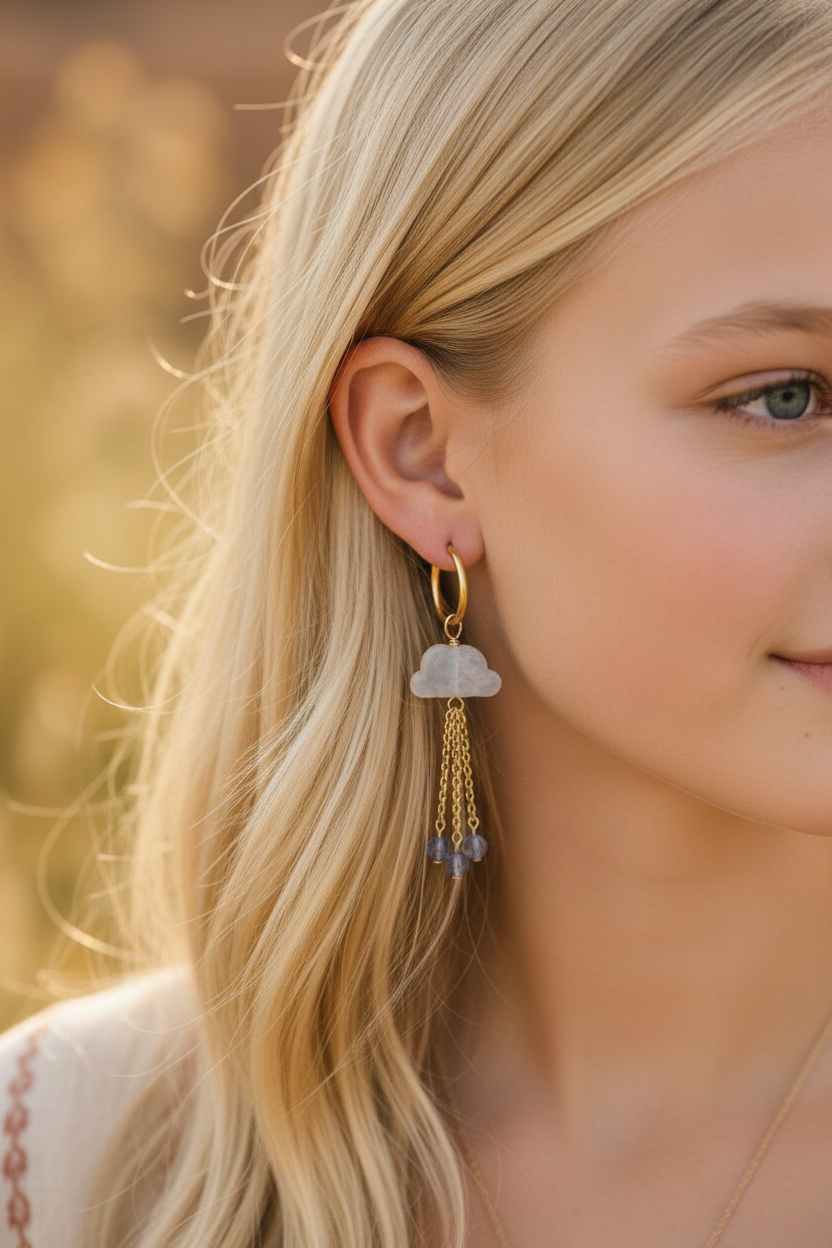 Handmade moonstone earrings with hypoallergenic stainless steel hooks - boho gemstone jewelry