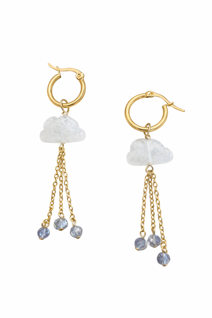 Moonstone cloud dangle earrings - lightweight natural gemstone jewelry for sensitive ears