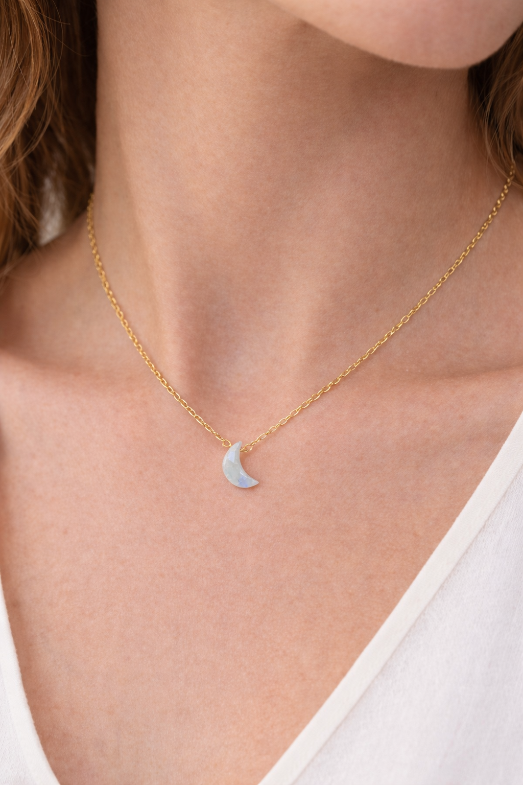 Moonstone crescent necklace 14k gold filled - June birthstone healing crystal jewelry