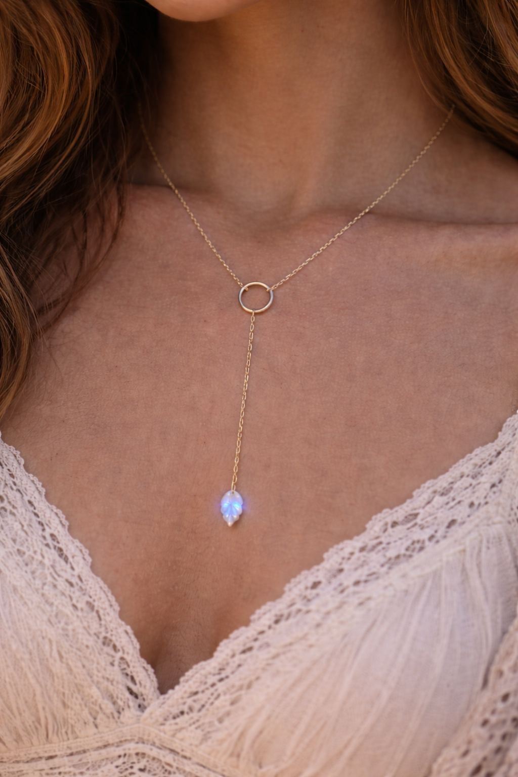 Moonstone necklace with 18 inch chain - hypoallergenic jewelry