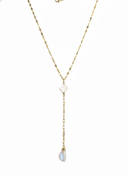 Moonstone pearl lariat necklace Y-shape 14K gold filled or sterling silver - bridal jewelry