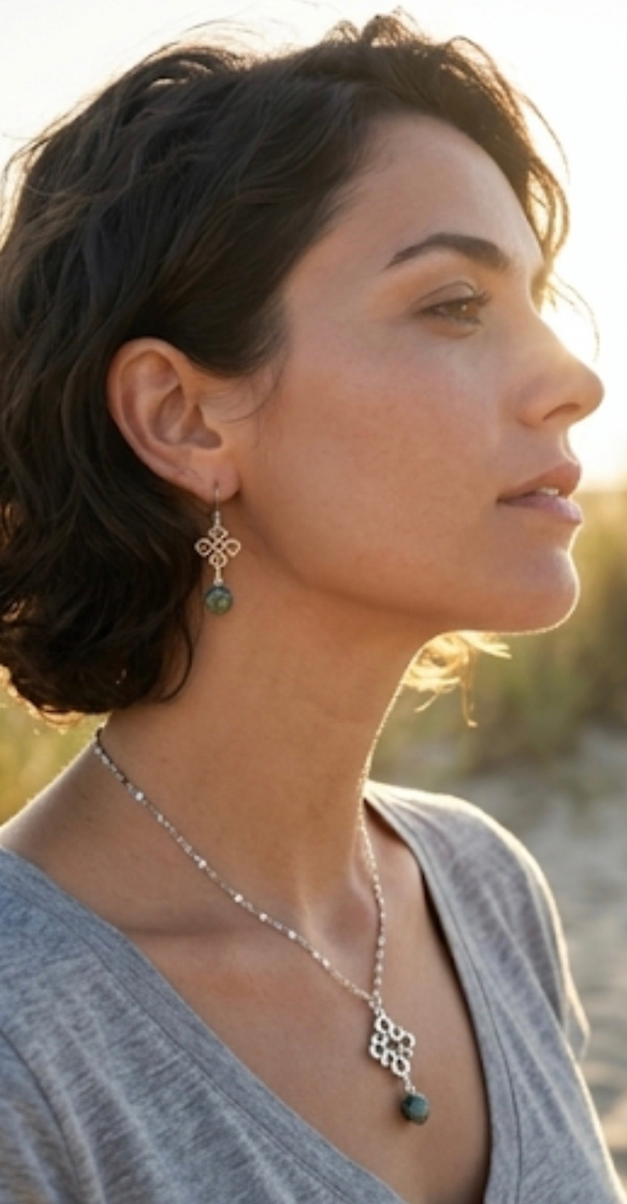 Moss green kyanite cross set - waterproof tarnish-free matching necklace earrings